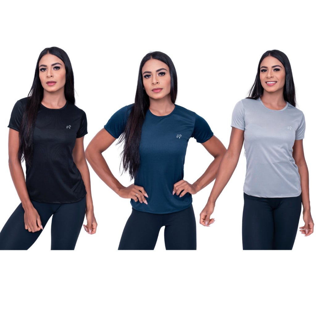 Kit 3 Camiseta Academia Feminina Treino Esportes Parvori