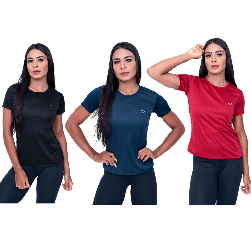 Kit 3 Camiseta Academia Feminina Treino Esportes Parvori