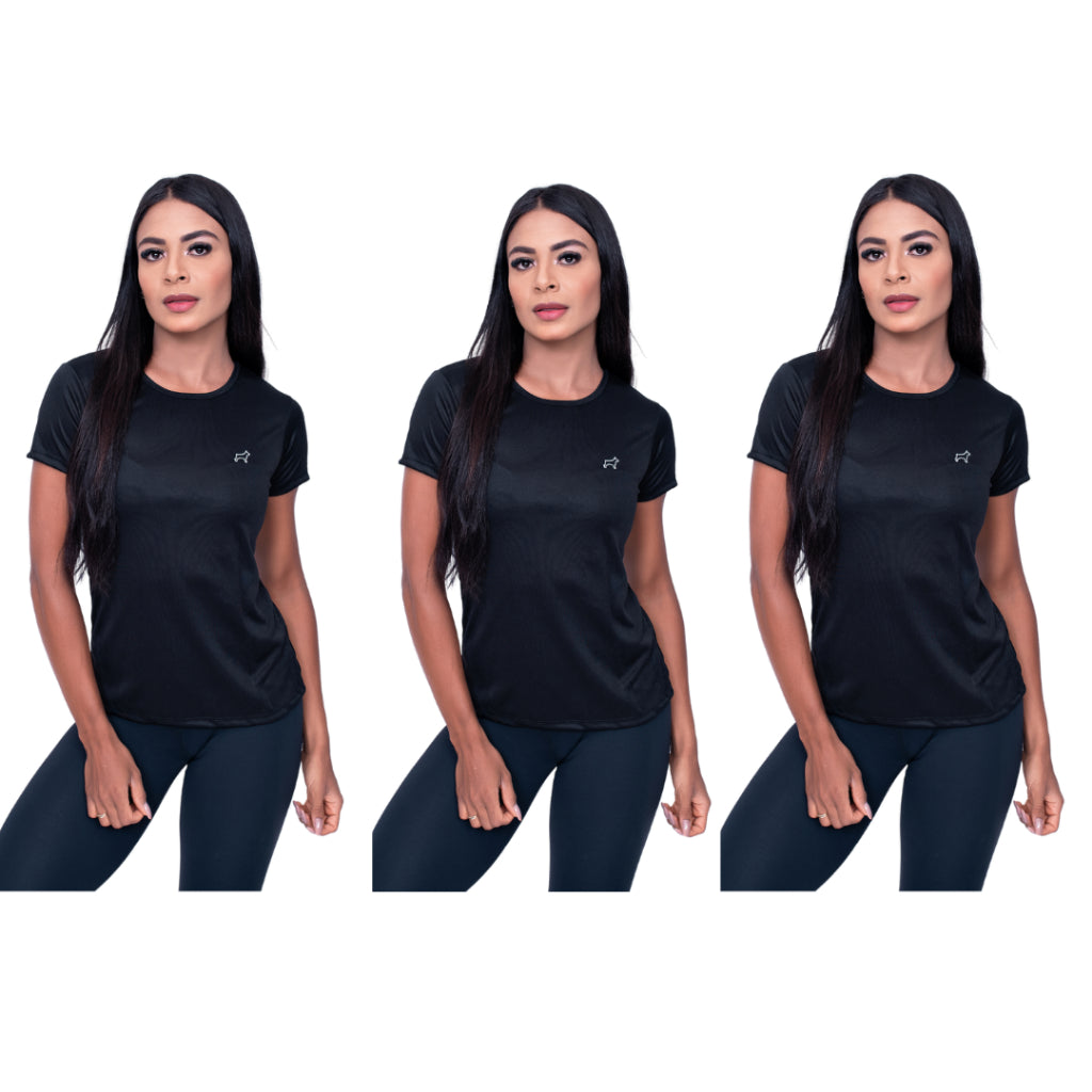 Kit 3 Camiseta Academia Feminina Treino Esportes Parvori