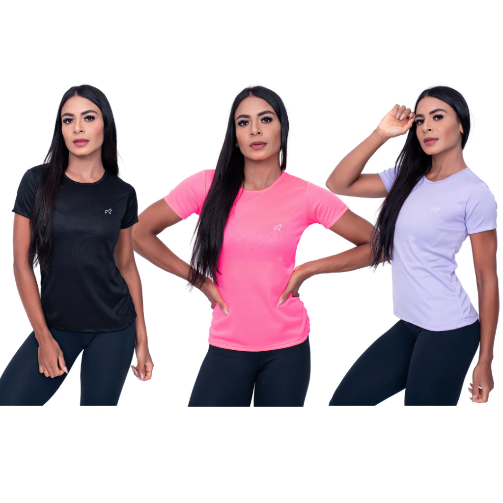 Kit 3 Camiseta Academia Feminina Treino Esportes Parvori