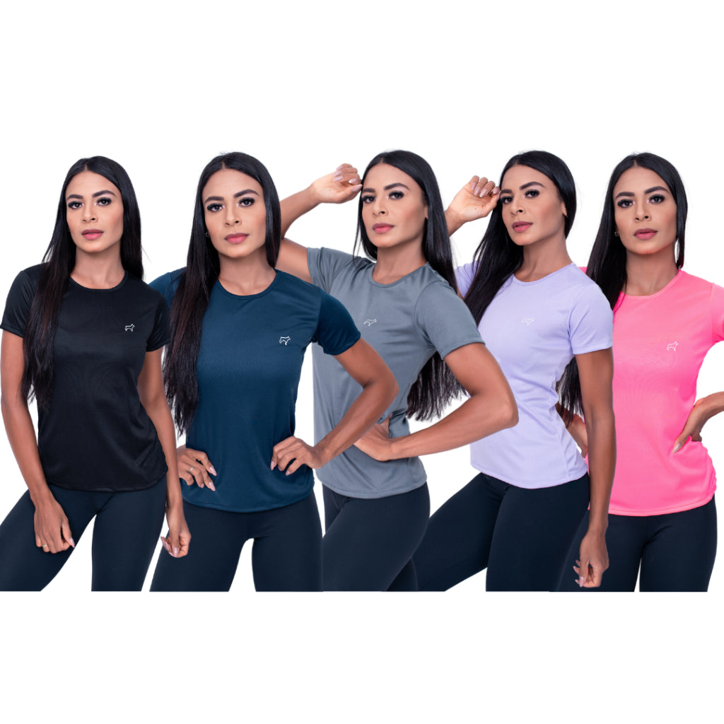 Kit 5 Camiseta Feminina Dry Fit Academia Treino Corrida Esportes Parvori