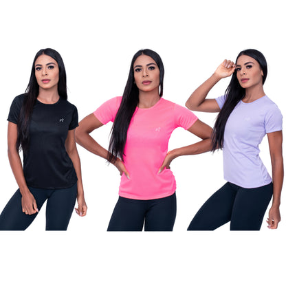 Kit 3 Camiseta Academia Feminina Treino Esportes Parvori