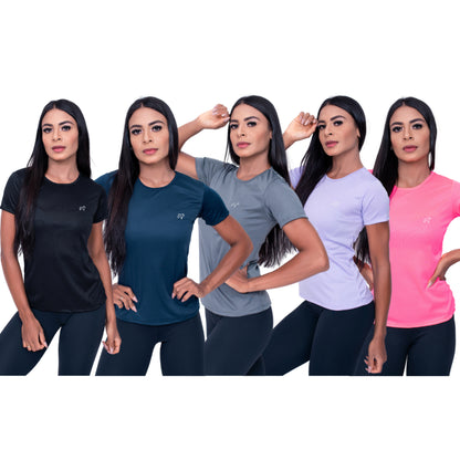 Kit 5 Camiseta Feminina Dry Fit Academia Treino Corrida Esportes Parvori