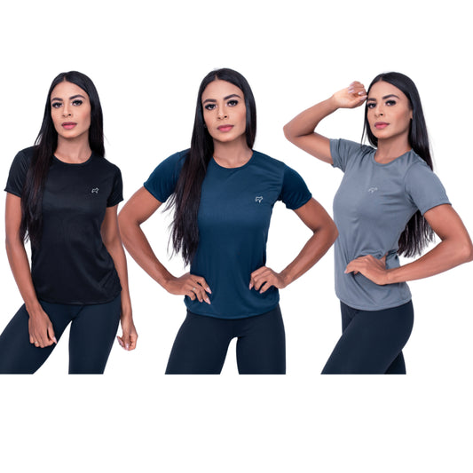 Kit 3 Camiseta Academia Feminina Treino Esportes Parvori